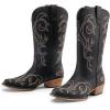 imageDREAM PAIRS Womens Cowboy Boots Mid Calf Cowgirl Boots Square Toe Chunky Heel Embroidery Stitched Western BootsBlack