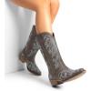 imageDREAM PAIRS Womens Cowboy Boots Mid Calf Cowgirl Boots Square Toe Chunky Heel Embroidery Stitched Western BootsBrown