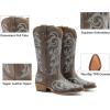 imageDREAM PAIRS Womens Cowboy Boots Mid Calf Cowgirl Boots Square Toe Chunky Heel Embroidery Stitched Western BootsBrown