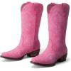 imageDREAM PAIRS Womens Cowboy Boots Mid Calf Cowgirl Boots Square Toe Chunky Heel Embroidery Stitched Western BootsPink
