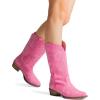 imageDREAM PAIRS Womens Cowboy Boots Mid Calf Cowgirl Boots Square Toe Chunky Heel Embroidery Stitched Western BootsPink