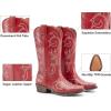 imageDREAM PAIRS Womens Cowboy Boots Mid Calf Cowgirl Boots Square Toe Chunky Heel Embroidery Stitched Western BootsRed