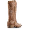 imageDREAM PAIRS Womens Cowboy Boots Mid Calf Cowgirl Boots Square Toe Chunky Heel Embroidery Stitched Western BootsTan