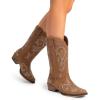 imageDREAM PAIRS Womens Cowboy Boots Mid Calf Cowgirl Boots Square Toe Chunky Heel Embroidery Stitched Western BootsTan