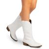imageDREAM PAIRS Womens Cowboy Boots Mid Calf Cowgirl Boots Square Toe Chunky Heel Embroidery Stitched Western BootsWhite