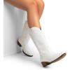 imageDREAM PAIRS Womens Cowboy Boots Mid Calf Cowgirl Boots Square Toe Chunky Heel Embroidery Stitched Western BootsWhite