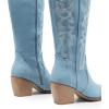 imageDREAM PAIRS Womens Cowboy Boots Wide Calf Comfortable Pull On Zipper Chunky Heel Pointed Toe Embroidered Western Cowgirl Knee High Boots Girls Ladies Retro Tall BootDenim Blue