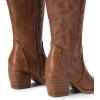 imageDREAM PAIRS Womens Cowboy Boots Wide Calf Comfortable Pull On Zipper Chunky Heel Pointed Toe Embroidered Western Cowgirl Knee High Boots Girls Ladies Retro Tall BootLight Brown