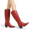imageDREAM PAIRS Womens Cowboy Boots Wide Calf Comfortable Pull On Zipper Chunky Heel Pointed Toe Embroidered Western Cowgirl Knee High Boots Girls Ladies Retro Tall BootRed