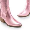 imageDREAM PAIRS Womens Cowboy Boots Wide Calf Comfortable Pull On Zipper Chunky Heel Pointed Toe Embroidered Western Cowgirl Knee High Boots Girls Ladies Retro Tall BootMetallic Pink