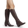 imageDREAM PAIRS Womens Cowboy Boots Wide Calf Comfortable Pull On Zipper Chunky Heel Pointed Toe Embroidered Western Cowgirl Knee High Boots Girls Ladies Retro Tall BootBrownPu