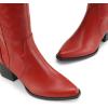 imageDREAM PAIRS Womens Cowboy Boots Wide Calf Comfortable Pull On Zipper Chunky Heel Pointed Toe Embroidered Western Cowgirl Knee High Boots Girls Ladies Retro Tall BootRed