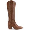 imageDREAM PAIRS Womens Cowboy Boots Wide Calf Comfortable Pull On Zipper Chunky Heel Pointed Toe Embroidered Western Cowgirl Knee High Boots Girls Ladies Retro Tall BootLight Brown