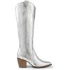 imageDREAM PAIRS Womens Cowboy Boots Wide Calf Comfortable Pull On Zipper Chunky Heel Pointed Toe Embroidered Western Cowgirl Knee High Boots Girls Ladies Retro Tall BootMetallic Silver