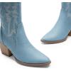 imageDREAM PAIRS Womens Cowboy Boots Wide Calf Comfortable Pull On Zipper Chunky Heel Pointed Toe Embroidered Western Cowgirl Knee High Boots Girls Ladies Retro Tall BootDenim Blue