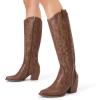 imageDREAM PAIRS Womens Cowboy Boots Wide Calf Comfortable Pull On Zipper Chunky Heel Pointed Toe Embroidered Western Cowgirl Knee High Boots Girls Ladies Retro Tall BootLight Brown