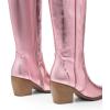 imageDREAM PAIRS Womens Cowboy Boots Wide Calf Comfortable Pull On Zipper Chunky Heel Pointed Toe Embroidered Western Cowgirl Knee High Boots Girls Ladies Retro Tall BootMetallic Pink