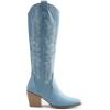 imageDREAM PAIRS Womens Cowboy Boots Wide Calf Comfortable Pull On Zipper Chunky Heel Pointed Toe Embroidered Western Cowgirl Knee High Boots Girls Ladies Retro Tall BootDenim Blue