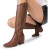 imageDREAM PAIRS Womens Cowboy Boots Wide Calf Comfortable Pull On Zipper Chunky Heel Pointed Toe Embroidered Western Cowgirl Knee High Boots Girls Ladies Retro Tall BootLight Brown
