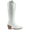 imageDREAM PAIRS Womens Cowboy Boots Wide Calf Comfortable Pull On Zipper Chunky Heel Pointed Toe Embroidered Western Cowgirl Knee High Boots Girls Ladies Retro Tall BootSilverrhinestone