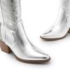 imageDREAM PAIRS Womens Cowboy Boots Wide Calf Comfortable Pull On Zipper Chunky Heel Pointed Toe Embroidered Western Cowgirl Knee High Boots Girls Ladies Retro Tall BootMetallic Silver
