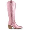 imageDREAM PAIRS Womens Cowboy Boots Wide Calf Comfortable Pull On Zipper Chunky Heel Pointed Toe Embroidered Western Cowgirl Knee High Boots Girls Ladies Retro Tall BootMetallic Pink