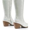 imageDREAM PAIRS Womens Cowboy Boots Wide Calf Comfortable Pull On Zipper Chunky Heel Pointed Toe Embroidered Western Cowgirl Knee High Boots Girls Ladies Retro Tall BootSilverrhinestone