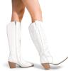 imageDREAM PAIRS Womens Cowboy Boots Wide Calf Comfortable Pull On Zipper Chunky Heel Pointed Toe Embroidered Western Cowgirl Knee High Boots Girls Ladies Retro Tall BootWhite