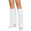 imageDREAM PAIRS Womens Knee High Boots Fold Over Chunky High Heels Long Boots Zipper Pointed Toe Dress Tall Boots Party Fashion BootsWhitepu