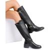imageDREAM PAIRS Womens Knee High Boots Low Block Heel Riding Boots Round Toe Side Zipper Biker Motorcycle Buckle BootsBlackfabric