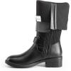 imageDREAM PAIRS Womens Knee High Boots Low Block Heel Riding Boots Round Toe Side Zipper Biker Motorcycle Buckle BootsBlackfabric