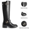 imageDREAM PAIRS Womens Knee High Boots Low Block Heel Riding Boots Round Toe Side Zipper Biker Motorcycle Buckle BootsBlackfabric