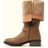 imageDREAM PAIRS Womens Knee High Boots Low Block Heel Riding Boots Round Toe Side Zipper Biker Motorcycle Buckle BootsCamel