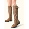 imageDREAM PAIRS Womens Knee High Boots Low Block Heel Riding Boots Round Toe Side Zipper Biker Motorcycle Buckle BootsCamel