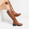 imageDREAM PAIRS Womens Knee High Boots Low Block Heel Riding Boots Round Toe Side Zipper Biker Motorcycle Buckle BootsLight Brown