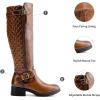 imageDREAM PAIRS Womens Knee High Boots Low Block Heel Riding Boots Round Toe Side Zipper Biker Motorcycle Buckle BootsTan
