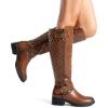 imageDREAM PAIRS Womens Knee High Boots Low Block Heel Riding Boots Round Toe Side Zipper Biker Motorcycle Buckle BootsTan