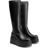 imageDREAM PAIRS Womens Knee High Boots Wedge Platform Chunky Heel Round Toe Side Zipper Fashion Long Tall Sock BootsBlackpu