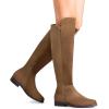 imageDREAM PAIRS Womens KneeHigh Boots Comfortable Flat Low Heel Round Toe Stretchy Suede Slouch Boots with Side ZipperBrownsuede