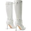 imageDREAM PAIRS Womens Metallic Stiletto Heeled Knee High Boots Sexy Fashion Pointed Toe Dress Boots with Stud and Zipper TasselWhite