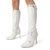 imageDREAM PAIRS Womens Metallic Stiletto Heeled Knee High Boots Sexy Fashion Pointed Toe Dress Boots with Stud and Zipper TasselWhite