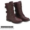 imageDREAM PAIRS Womens Mid Calf Builtin Wallet Pocket Lace up Military Combat BootsBurgundypu