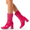 imageDREAM PAIRS Womens Mid Calf Gogo Boots Low Block Heel Square Toe Ankle Boot with Zipper for Party Cosplay DanceHot Pink