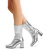imageDREAM PAIRS Womens Mid Calf Gogo Boots Low Block Heel Square Toe Ankle Boot with Zipper for Party Cosplay DanceMetallic Silver