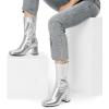 imageDREAM PAIRS Womens Mid Calf Gogo Boots Low Block Heel Square Toe Ankle Boot with Zipper for Party Cosplay DanceMetallic Silver