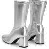 imageDREAM PAIRS Womens Mid Calf Gogo Boots Low Block Heel Square Toe Ankle Boot with Zipper for Party Cosplay DanceMetallic Silver