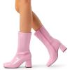 imageDREAM PAIRS Womens Mid Calf Gogo Boots Low Block Heel Square Toe Ankle Boot with Zipper for Party Cosplay DancePink
