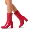 imageDREAM PAIRS Womens Mid Calf Gogo Boots Low Block Heel Square Toe Ankle Boot with Zipper for Party Cosplay DanceRed