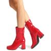 imageDREAM PAIRS Womens Mid Calf Gogo Boots Low Block Heel Square Toe Ankle Boot with Zipper for Party Cosplay DanceRedpat