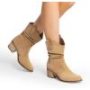 imageDREAM PAIRS Womens Modern Western Cowboy Boots Mid Calf Round toe Chunky Heel Cowgirl Country Ankle Boots with Pull On TabsKhakisuede
